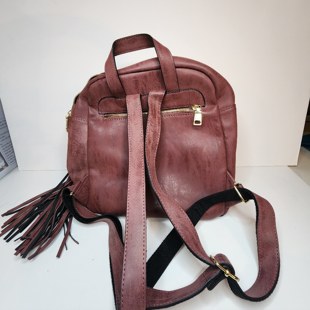 Steve Madden Mauve Backpack Purse Tassel Faux Leather Women - Picture 8 of 12